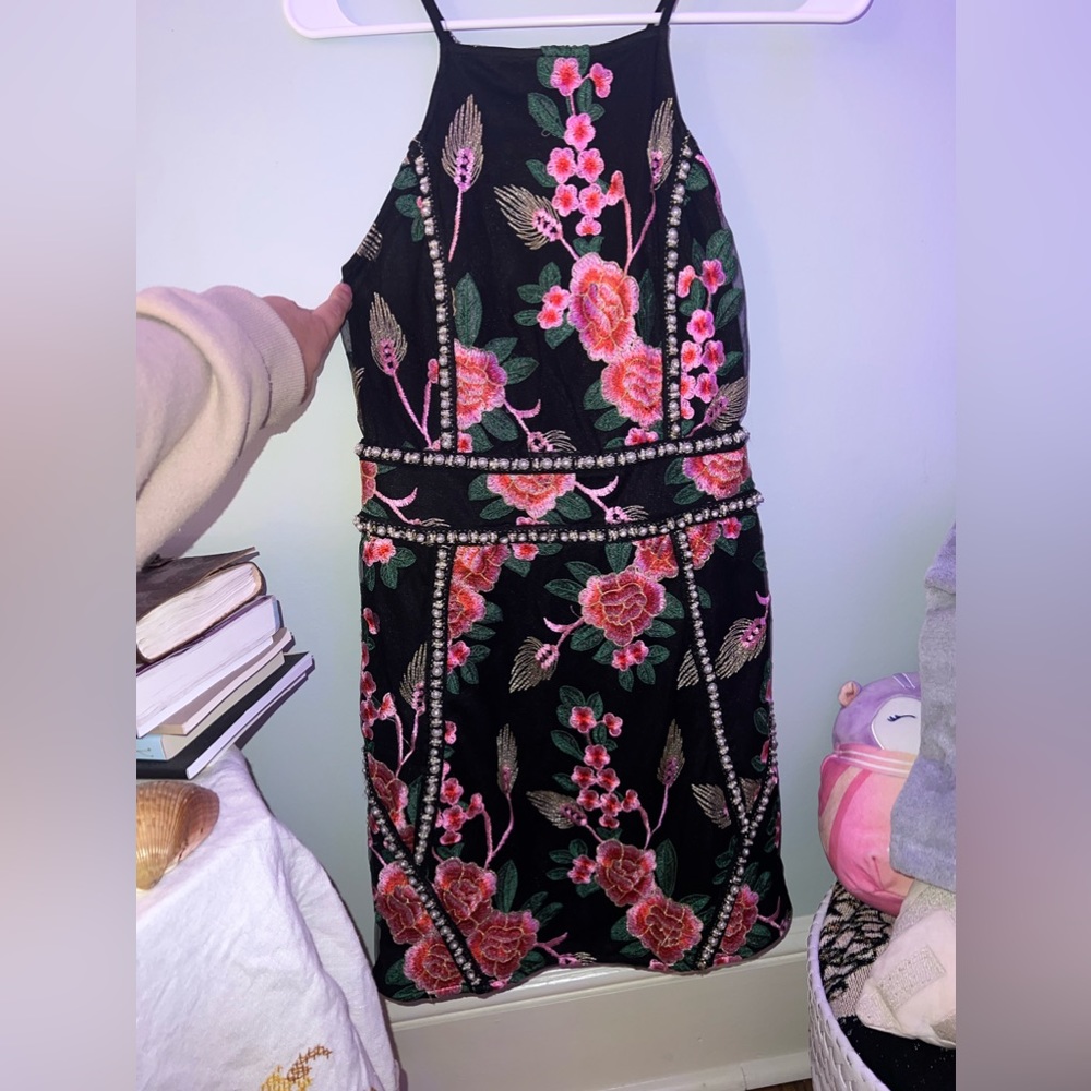 Premium Embroidered Black Bodycon Dress